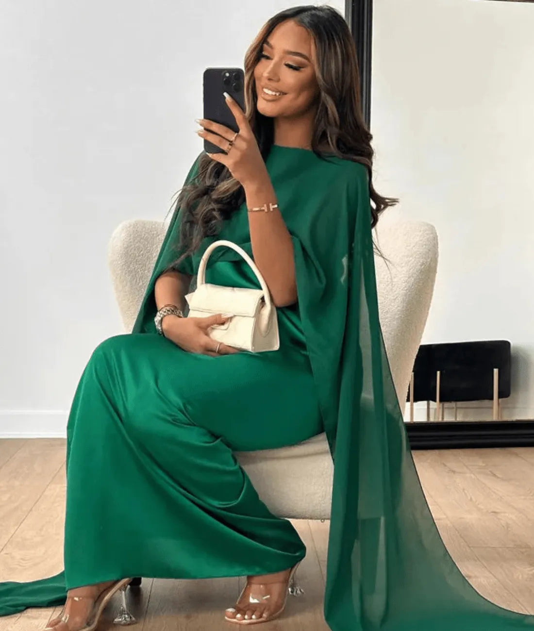 Miss | Jurk Dames Maxi Draped Sleeve - Satijn - Miss Madera MIS-C29AO8