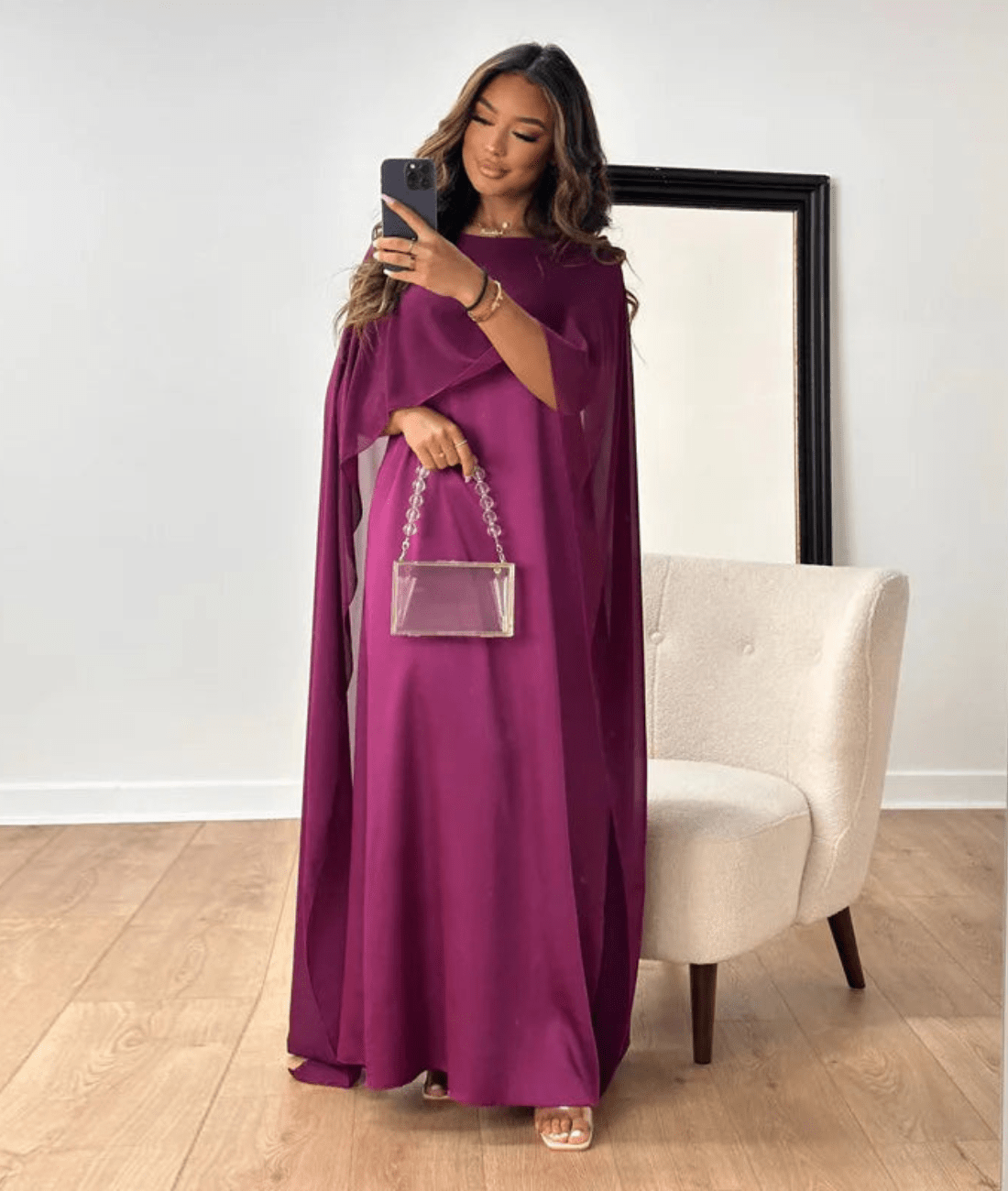 Miss | Jurk Dames Maxi Draped Sleeve - Satijn - Miss Madera MIS-RKKURF