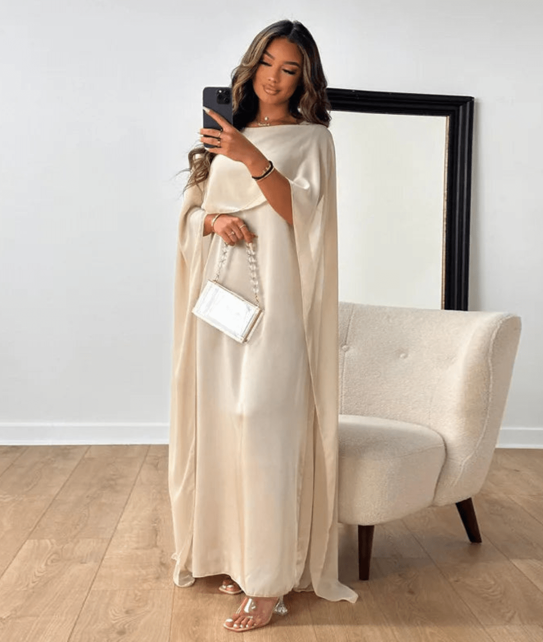 Miss | Jurk Dames Maxi Draped Sleeve - Satijn - Miss Madera MIS-AVZ4RI