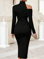 Miss | Jurk Dames Maxi Elegant One Shoulder - Polyester - Zwart