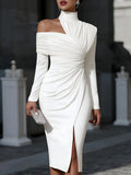 Miss | Jurk Dames Maxi Elegant One Shoulder - Polyester - Wit