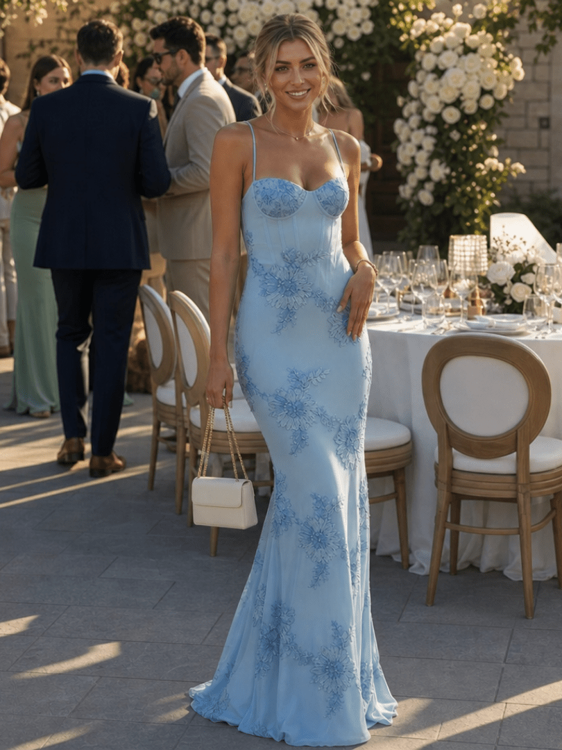 Miss | Jurk Dames Maxi Elegant Corset Bandjes - Polyester - Hemelsblauw
