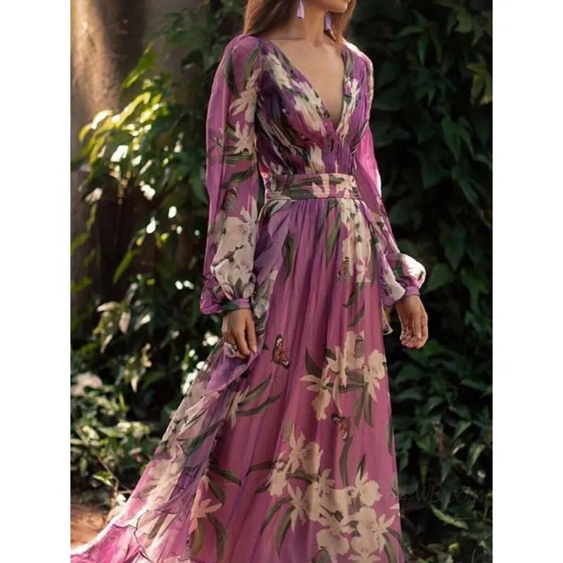 Miss | Jurk Dames Maxi Elegant V-Hals Taille - Polyester - Paars