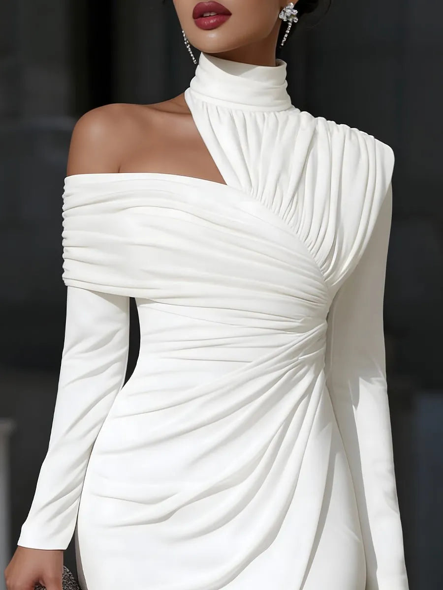 Miss | Jurk Dames Maxi Elegant One Shoulder - Polyester - Wit