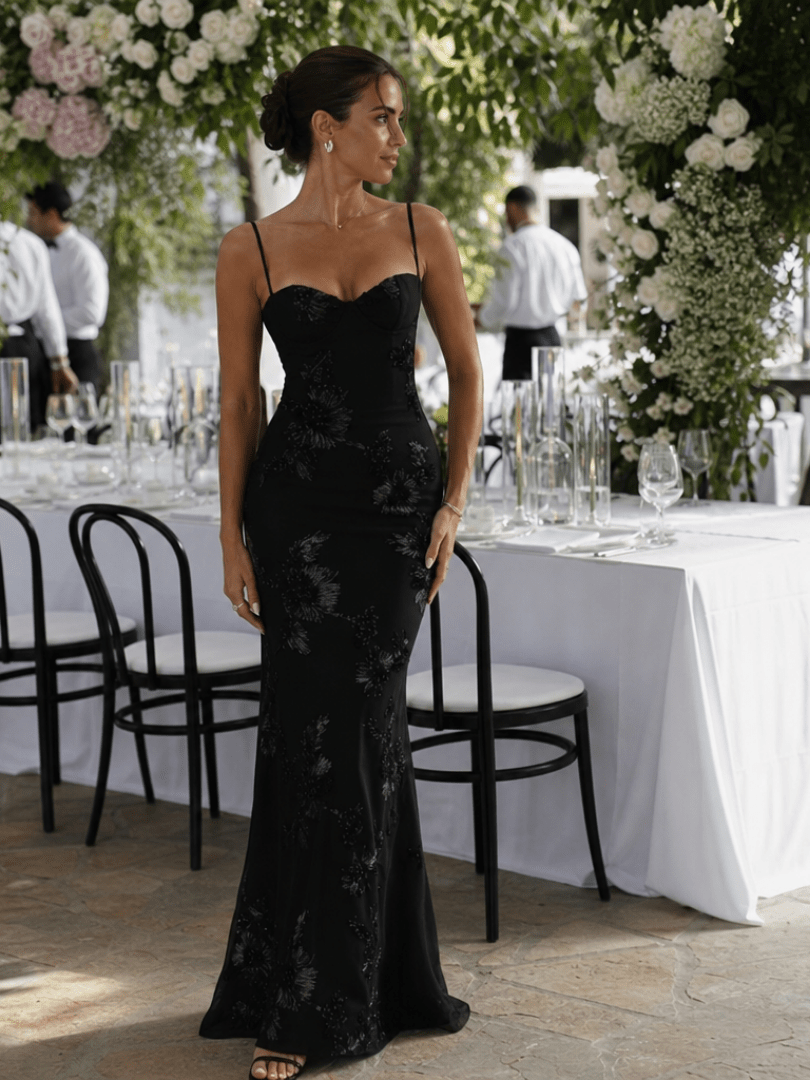 Miss | Jurk Dames Maxi Elegant Corset Bandjes - Polyester - Zwart