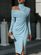 Miss | Jurk Dames Maxi Elegant One Shoulder - Polyester - Hemelsblauw