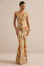Maxi Jurk Dames Fishtail Geruchte Taille V-Hals Lage Rug - Miss Madera MIS-DT1TS8
