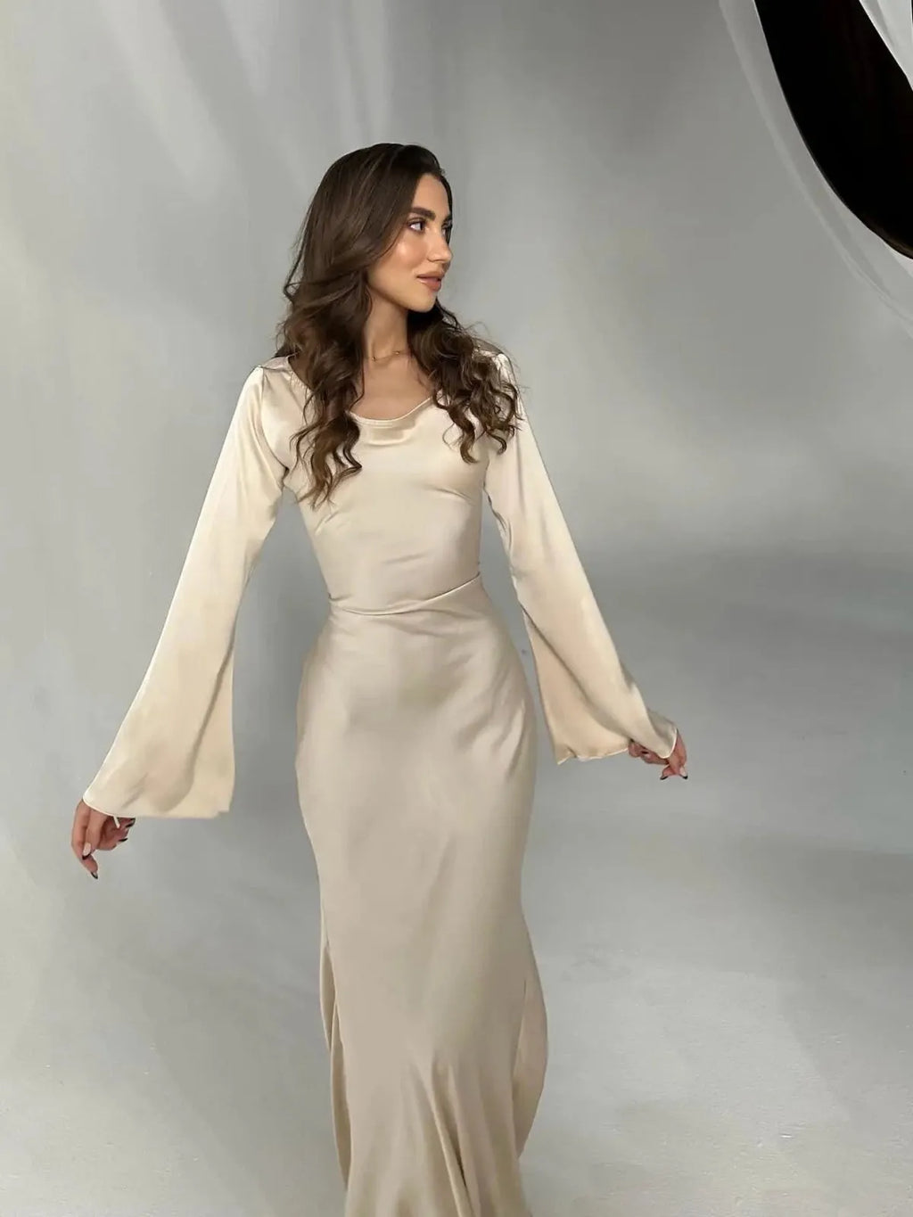 Miss | Jurk Dames Maxi Fluïde Lange Mouw - Viscose - Miss Madera MIS-PIJR20