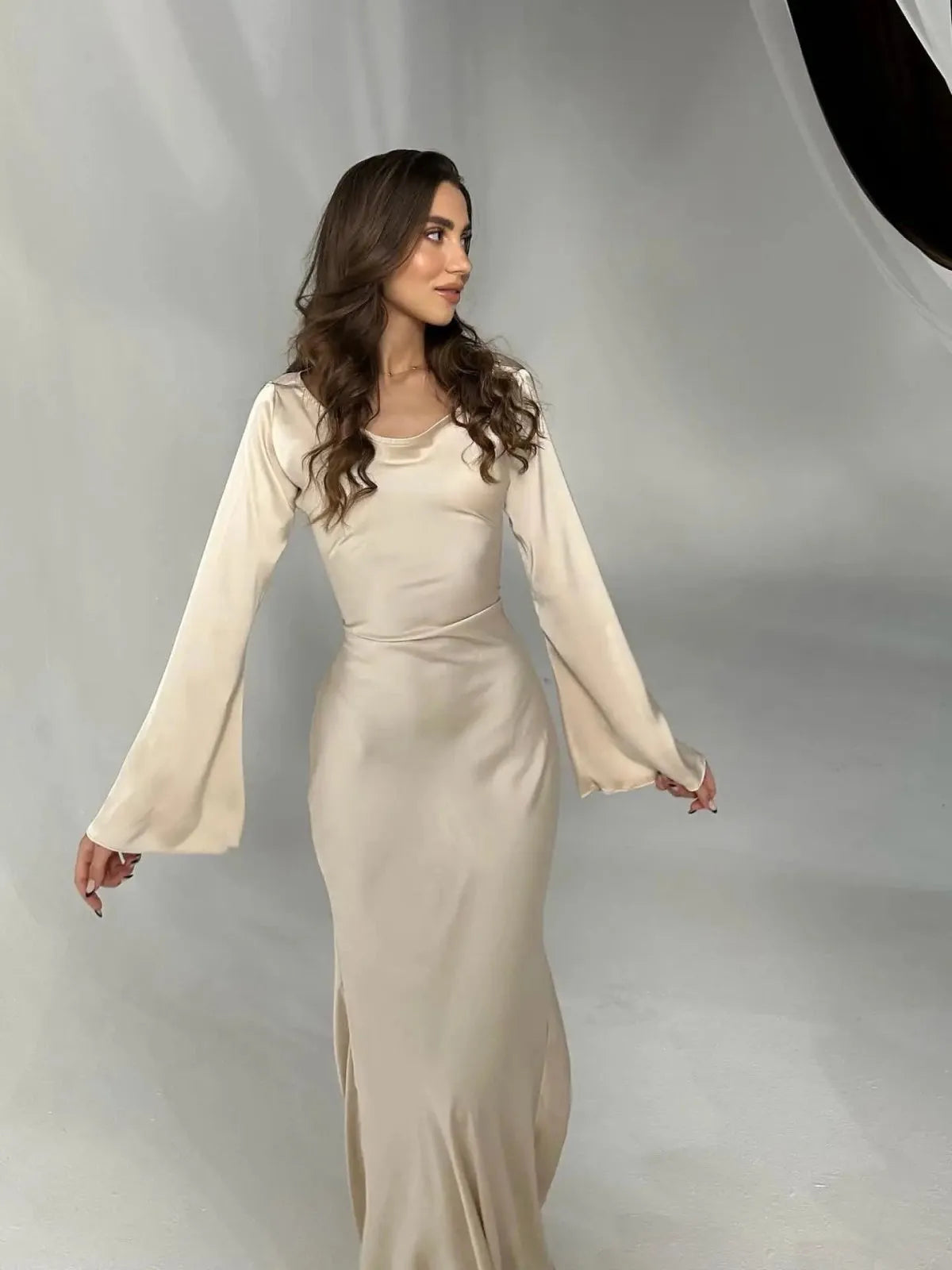 Miss | Jurk Dames Maxi Fluïde Lange Mouw - Viscose - Miss Madera MIS-PIJR20