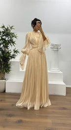 Miss | Jurk Dames Maxi Geplisseerd Ballonmouw Wikkeldetail - Miss Madera MIS-YDP72V