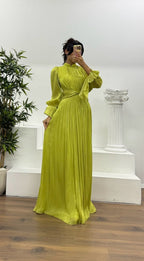 Miss | Jurk Dames Maxi Geplisseerd Ballonmouw Wikkeldetail - Miss Madera MIS-9PU3AY
