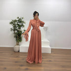 Miss | Jurk Dames Maxi Geplisseerd Ballonmouw Wikkeldetail - Miss Madera MIS-NTGZF2