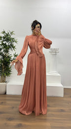 Miss | Jurk Dames Maxi Geplisseerd Ballonmouw Wikkeldetail - Miss Madera MIS-8WGMVM