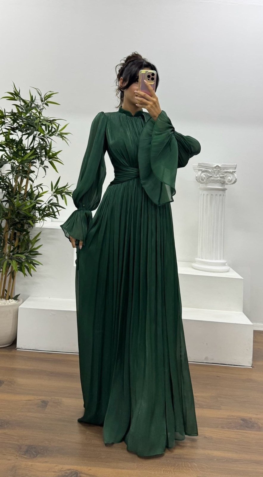 Miss | Jurk Dames Maxi Geplisseerd Ballonmouw Wikkeldetail - Miss Madera MIS-NA5TSL