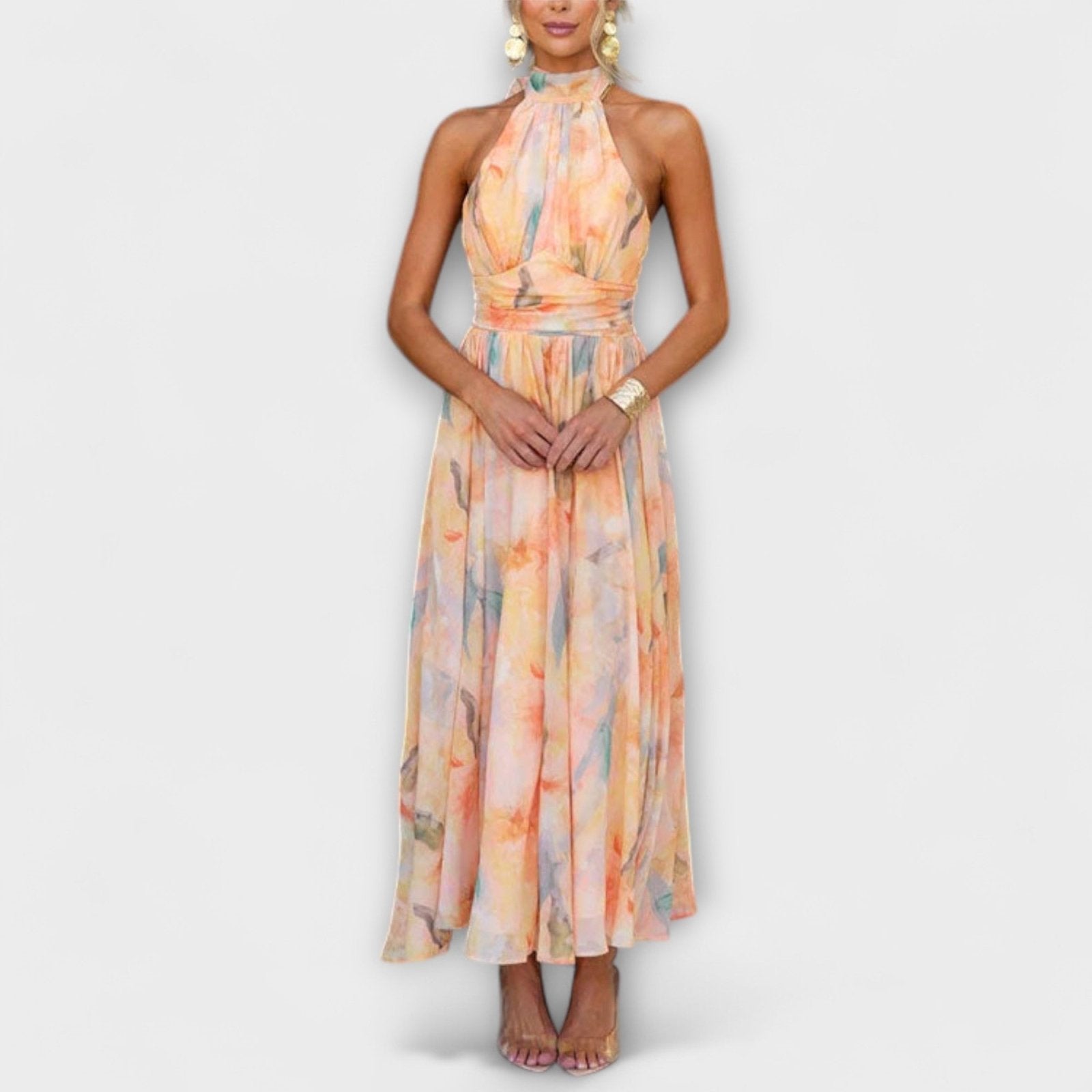 Miss | Jurk Dames Maxi Halter Aquarel Print - Viscose - Miss Madera MIS-I3RKMZ