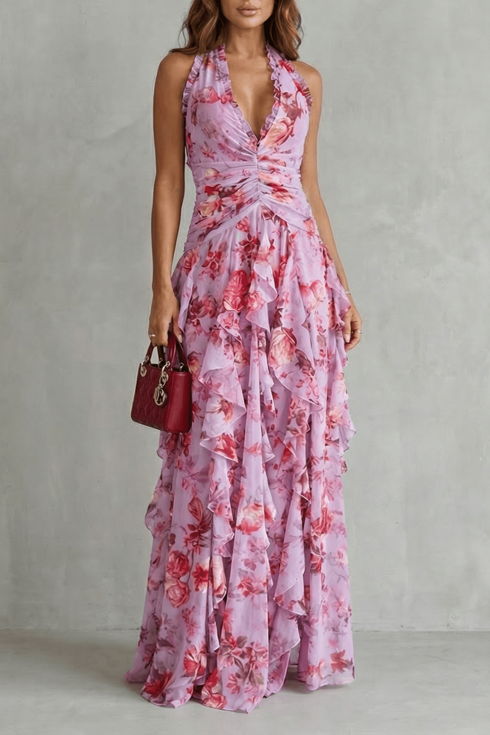 Miss | Jurk Dames Maxi Halter Bloemenprint - Viscose - Miss Madera MIS-4ZJH51