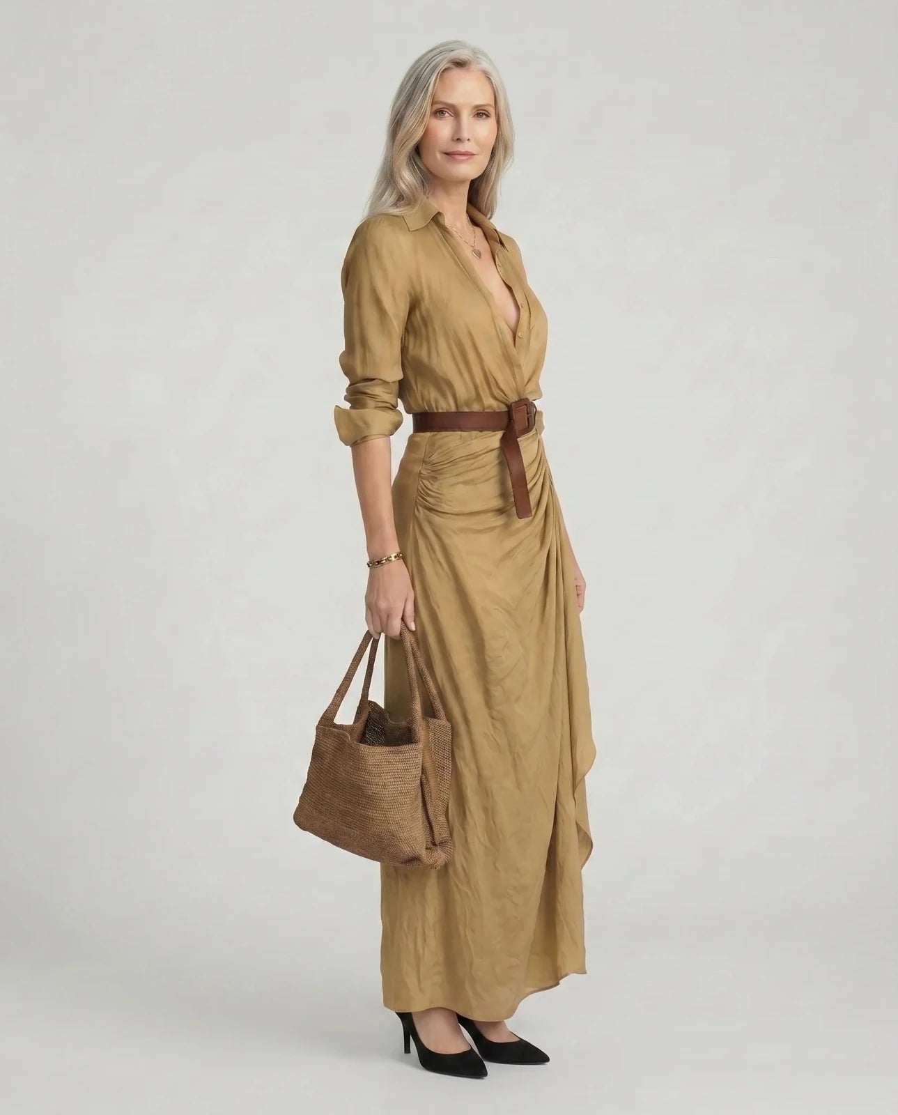 Miss | Jurk Dames Maxi Hemdstijl Langmouw - Polyester - Miss Madera MIS-IMPA88