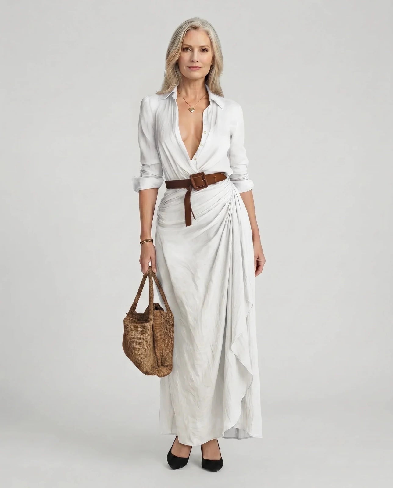 Miss | Jurk Dames Maxi Hemdstijl Langmouw - Polyester - Miss Madera MIS-JXJ4DC