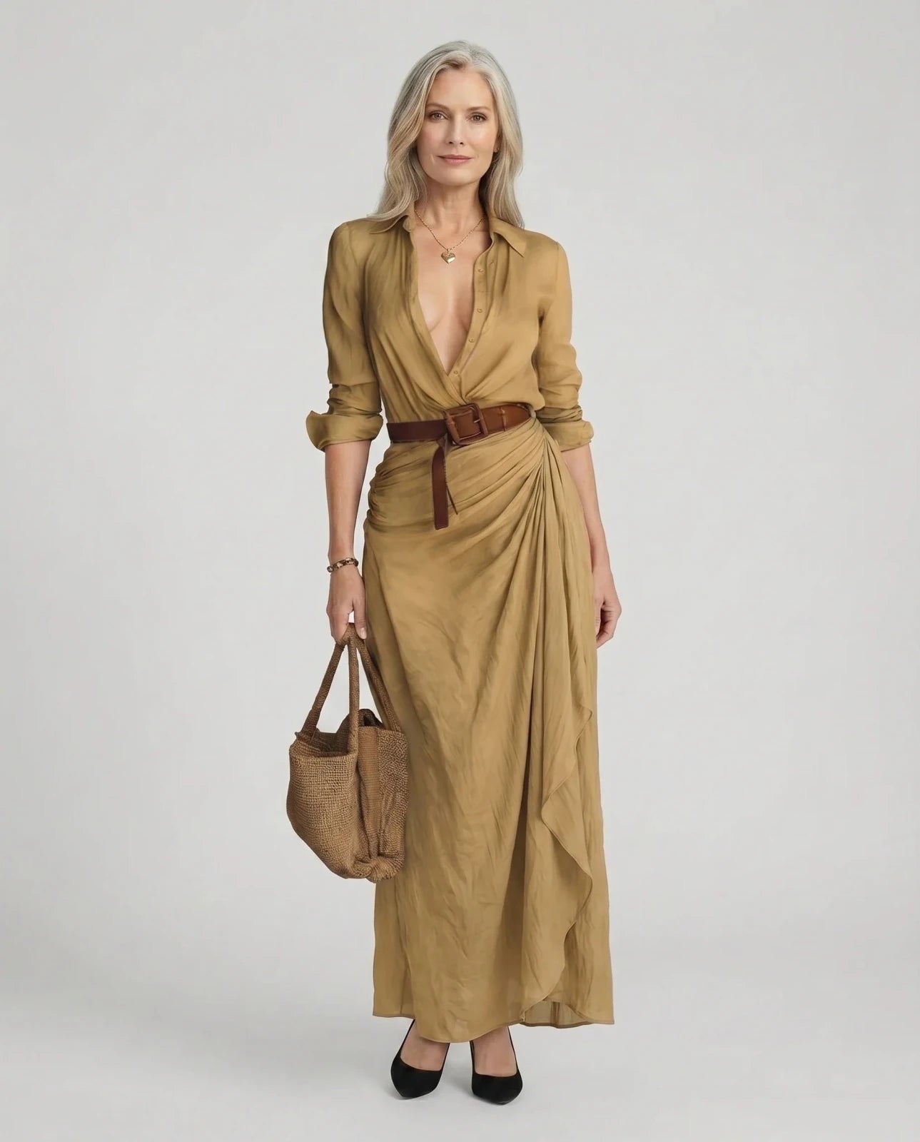 Miss | Jurk Dames Maxi Hemdstijl Langmouw - Polyester - Miss Madera MIS-IMPA88