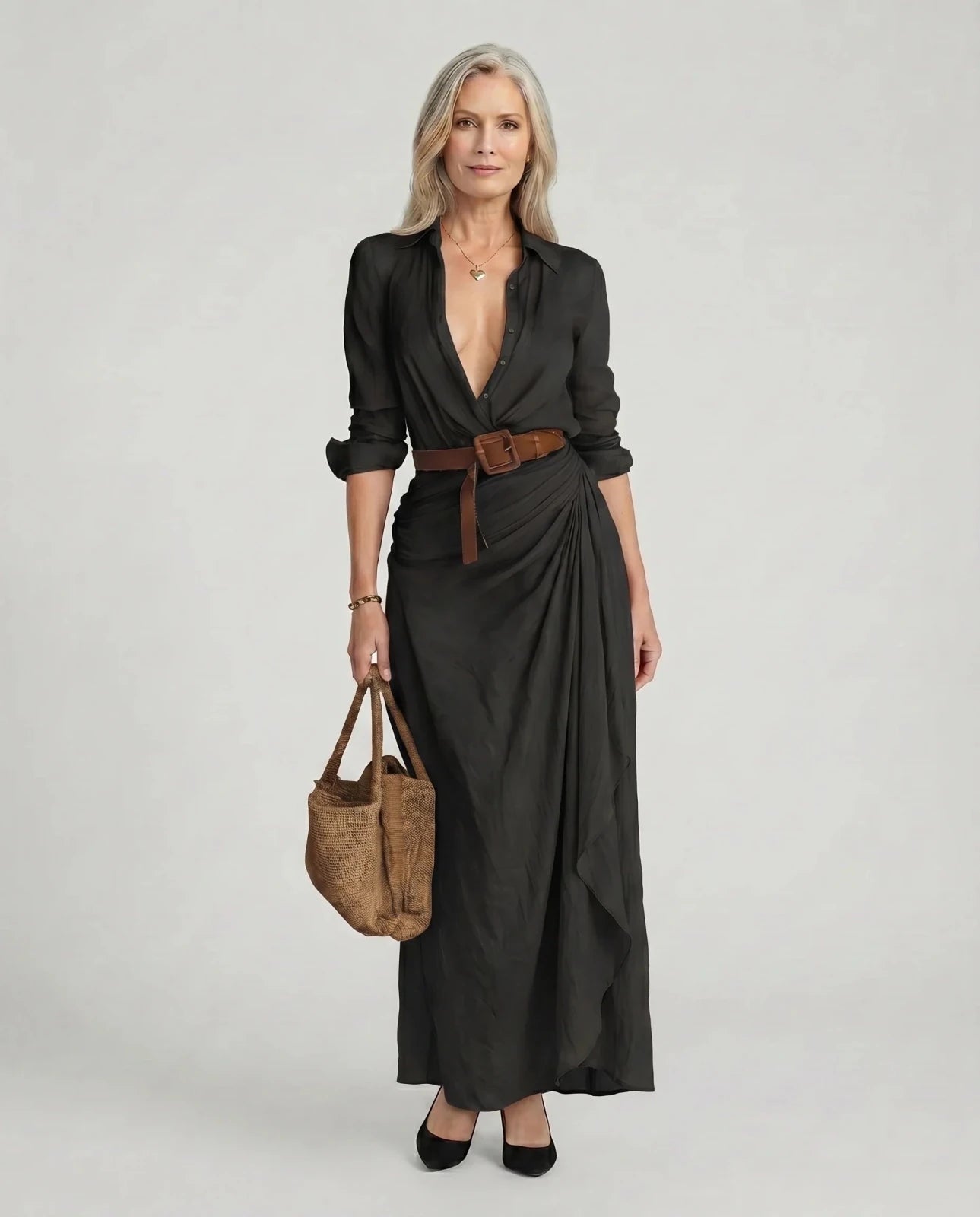 Miss | Jurk Dames Maxi Hemdstijl Langmouw - Polyester - Miss Madera MIS-3LFBI1
