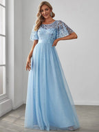 Miss | Jurk Dames Maxi Korte Mouw Pailletten - Tule - Miss Madera MIS-26EAE2