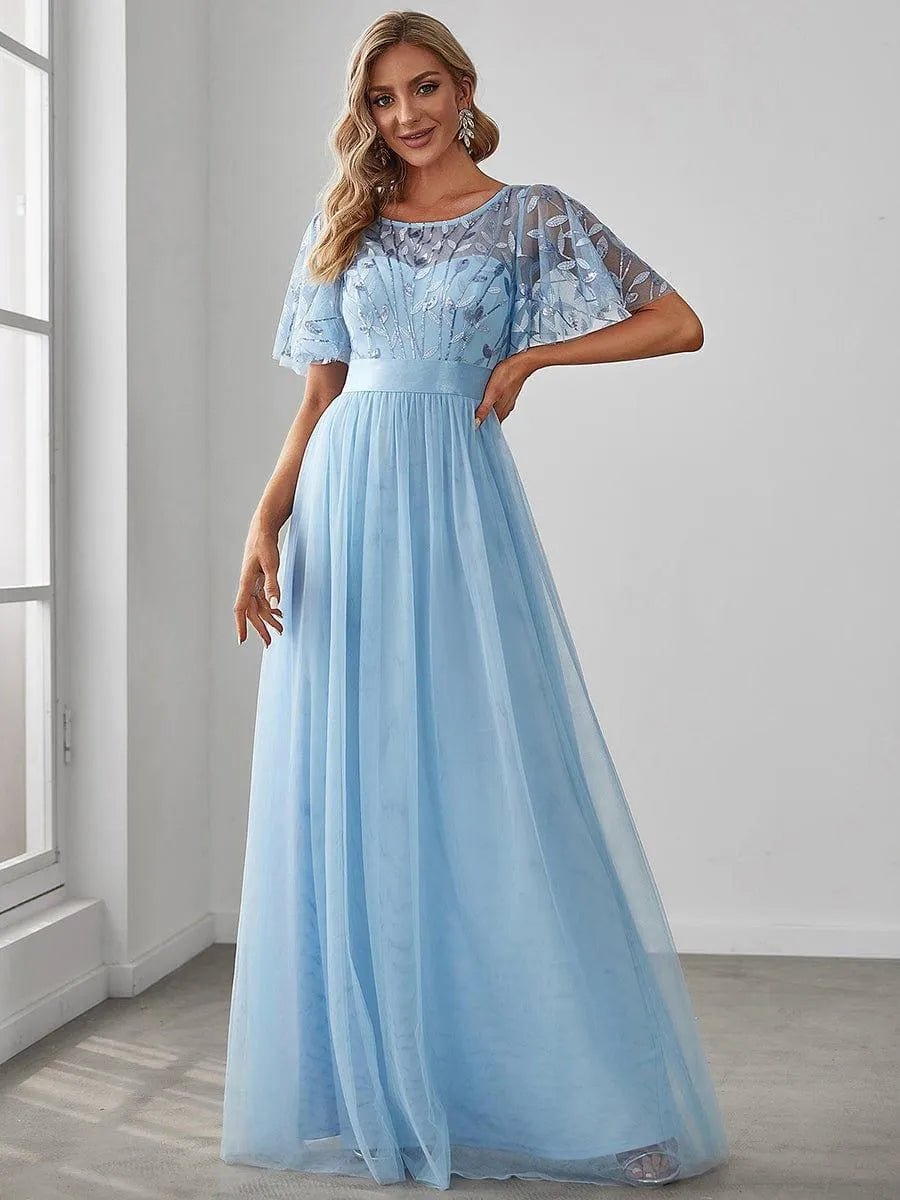 Miss | Jurk Dames Maxi Korte Mouw Pailletten - Tule - Miss Madera MIS-26EAE2