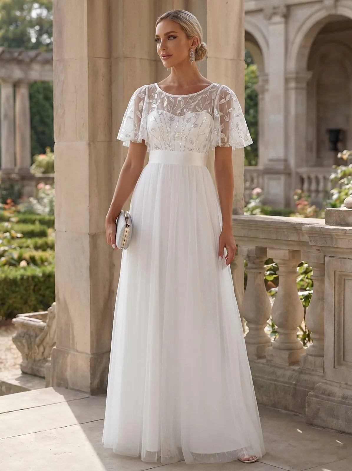 Miss | Jurk Dames Maxi Korte Mouw Pailletten - Tule - Miss Madera MIS-055E4B