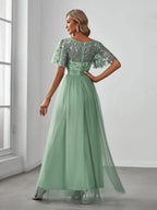 Miss | Jurk Dames Maxi Korte Mouw Pailletten - Tule - Miss Madera MIS-228CD8