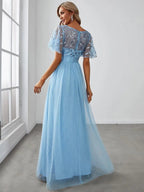 Miss | Jurk Dames Maxi Korte Mouw Pailletten - Tule - Miss Madera MIS-26EAE2