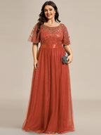 Miss | Jurk Dames Maxi Korte Mouw Pailletten - Tule - Miss Madera