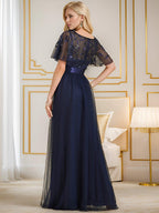 Miss | Jurk Dames Maxi Korte Mouw Pailletten - Tule - Miss Madera