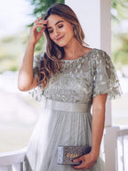 Miss | Jurk Dames Maxi Korte Mouw Pailletten - Tule - Miss Madera