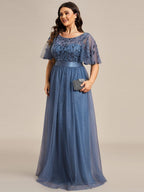 Miss | Jurk Dames Maxi Korte Mouw Pailletten - Tule - Miss Madera
