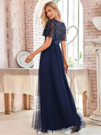Miss | Jurk Dames Maxi Korte Mouw Pailletten - Tule - Miss Madera