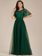 Miss | Jurk Dames Maxi Korte Mouw Pailletten - Tule - Miss Madera