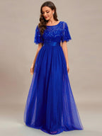 Miss | Jurk Dames Maxi Korte Mouw Pailletten - Tule - Miss Madera