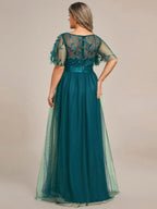 Miss | Jurk Dames Maxi Korte Mouw Pailletten - Tule - Miss Madera