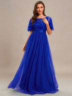 Miss | Jurk Dames Maxi Korte Mouw Pailletten - Tule - Miss Madera