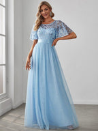 Miss | Jurk Dames Maxi Korte Mouw Pailletten - Tule - Miss Madera