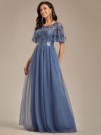 Miss | Jurk Dames Maxi Korte Mouw Pailletten - Tule - Miss Madera