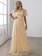 Miss | Jurk Dames Maxi Korte Mouw Pailletten - Tule - Miss Madera