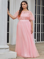 Miss | Jurk Dames Maxi Korte Mouw Pailletten - Tule - Miss Madera