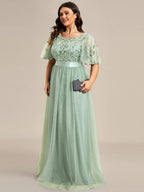 Miss | Jurk Dames Maxi Korte Mouw Pailletten - Tule - Miss Madera