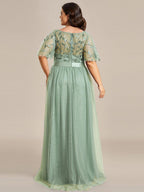 Miss | Jurk Dames Maxi Korte Mouw Pailletten - Tule - Miss Madera