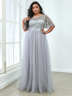 Miss | Jurk Dames Maxi Korte Mouw Pailletten - Tule - Miss Madera