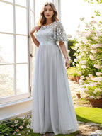 Miss | Jurk Dames Maxi Korte Mouw Pailletten - Tule - Miss Madera