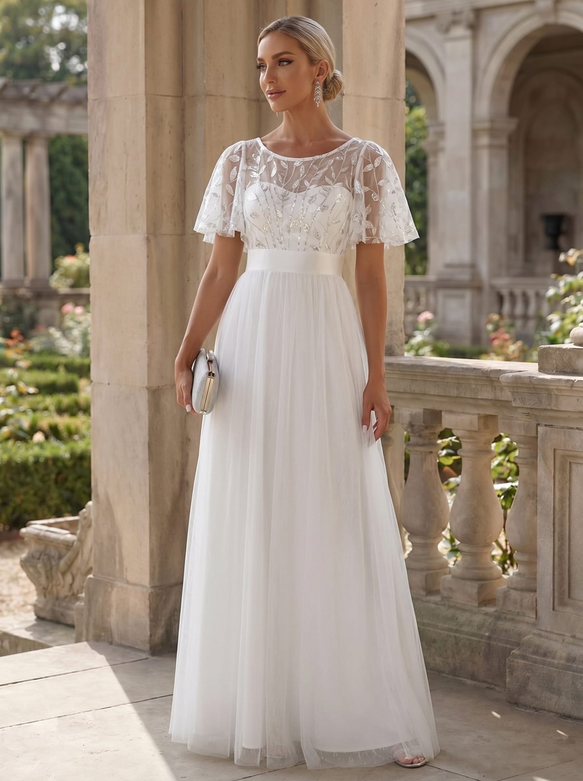 Miss | Jurk Dames Maxi Korte Mouw Pailletten - Tule - Miss Madera