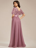 Miss | Jurk Dames Maxi Korte Mouw Pailletten - Tule - Miss Madera