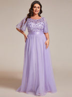 Miss | Jurk Dames Maxi Korte Mouw Pailletten - Tule - Miss Madera