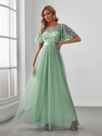 Miss | Jurk Dames Maxi Korte Mouw Pailletten - Tule - Miss Madera